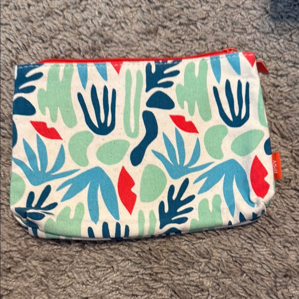 ipsy Red and Blue Cosmetic Bags with Abstract Design